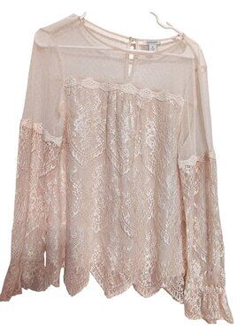 Sundance Medium Shear Lace Blouse Top, Ivory Long Sleeve Boho Romantic Flowy